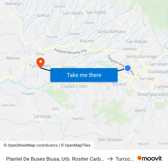 Plantel De Buses Biusa, Urb. Rositer Carballo San José to Turrúcares map