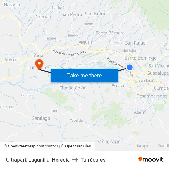 Ultrapark Lagunilla, Heredia to Turrúcares map