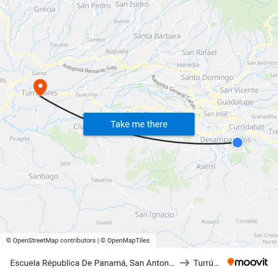 Escuela Républica De Panamá, San Antonio Desamparados to Turrúcares map