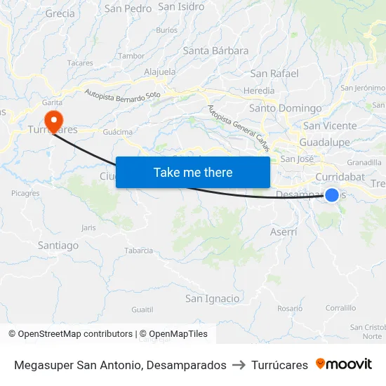 Megasuper San Antonio, Desamparados to Turrúcares map