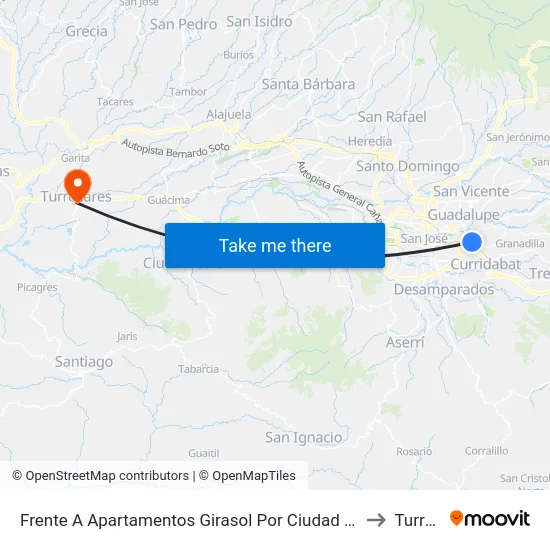 Frente A Apartamentos Girasol Por Ciudad Investigación, Saprissa San Pedro to Turrúcares map