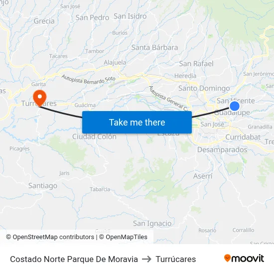 Costado Norte Parque De Moravia to Turrúcares map