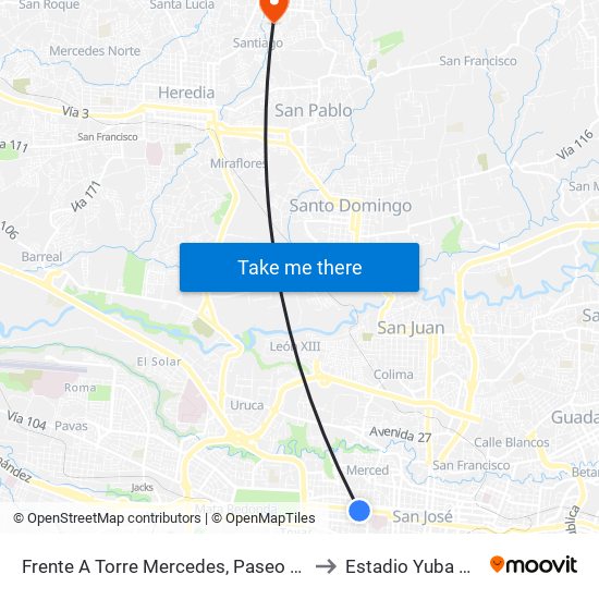 Frente A Torre Mercedes, Paseo Colón San José to Estadio Yuba Paniagua map