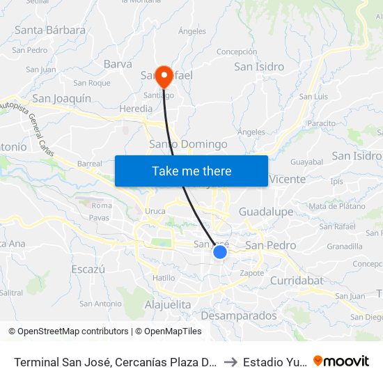 Terminal San José, Cercanías Plaza De Las Garantías Sociales La Soledad to Estadio Yuba Paniagua map