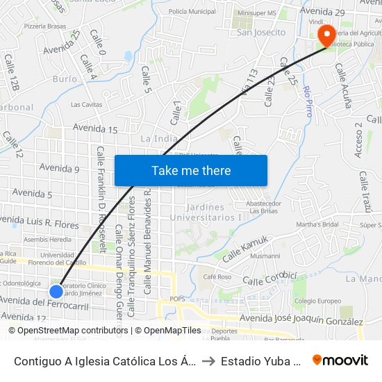 Contiguo A Iglesia Católica Los Ángeles, Heredia to Estadio Yuba Paniagua map