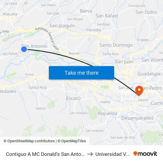 Contiguo A MC Donald's San Antonio, Belén to Universidad Veritas map