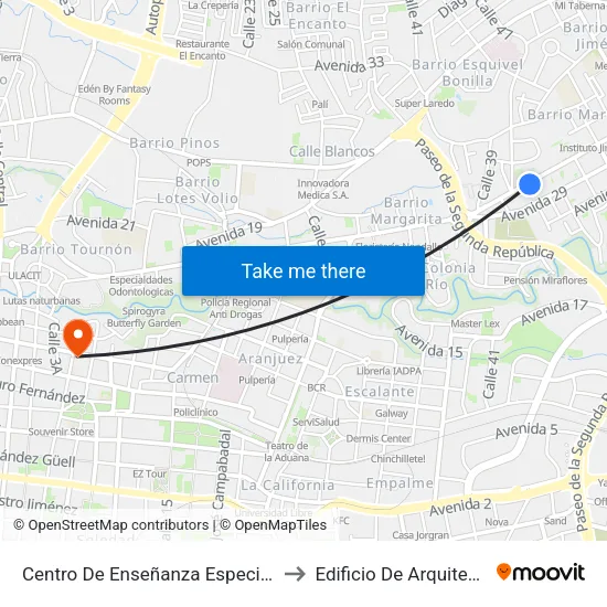 Centro De Enseñanza Especial Rogelio Centeno Güel, Goicoechea to Edificio De Arquitectura Del Tec De San José map