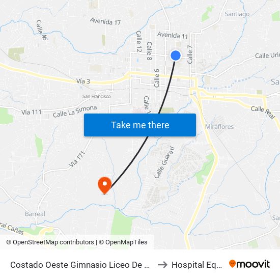 Costado Oeste Gimnasio Liceo De Heredia to Hospital Equino map