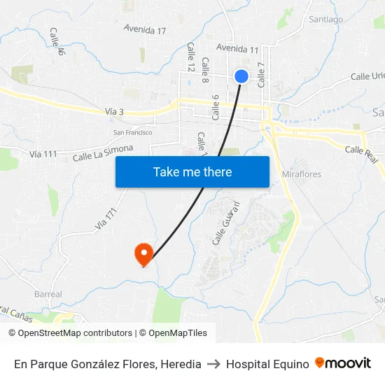 En Parque González Flores, Heredia to Hospital Equino map