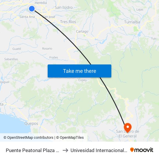 Puente Peatonal Plaza Real Cariari, Heredia to Univesidad Internacional San Isidro Labrador map