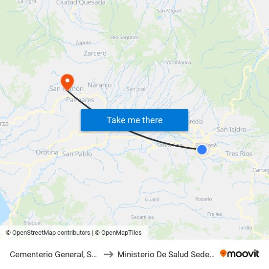 Cementerio General, San Bosco San José to Ministerio De Salud Sede Rectora San Ramón map