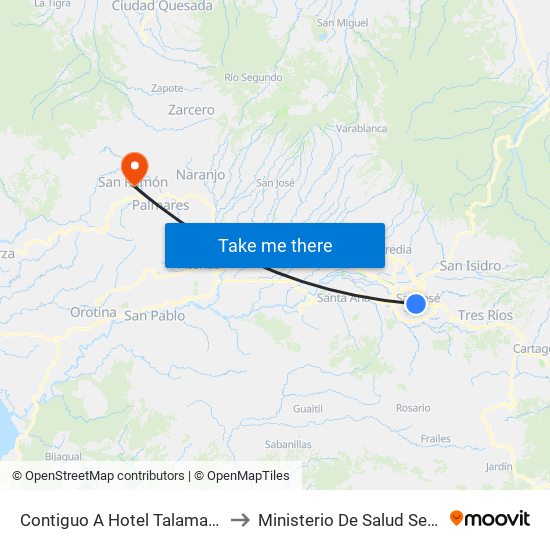 Contiguo A Hotel Talamanca, La Merced San José to Ministerio De Salud Sede Rectora San Ramón map