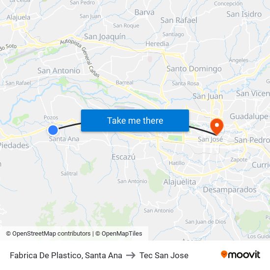 Fabrica De Plastico, Santa Ana to Tec San Jose map