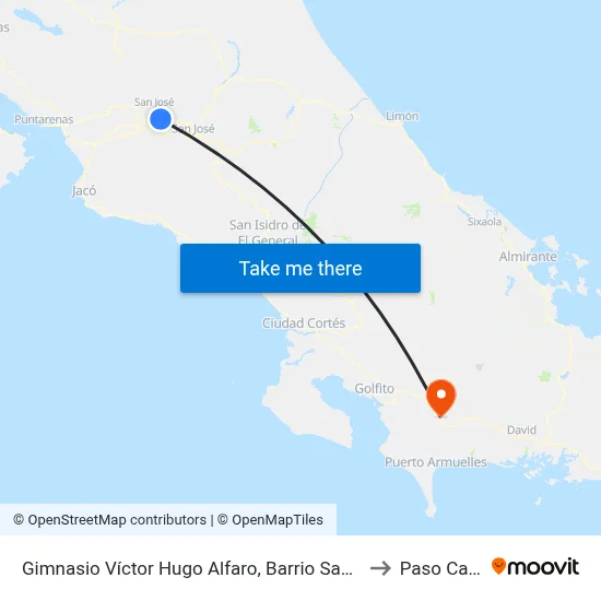 Gimnasio Víctor Hugo Alfaro, Barrio San José Alajuela to Paso Canoas map