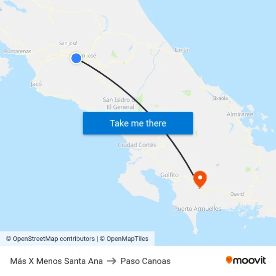 Más X Menos Santa Ana to Paso Canoas map