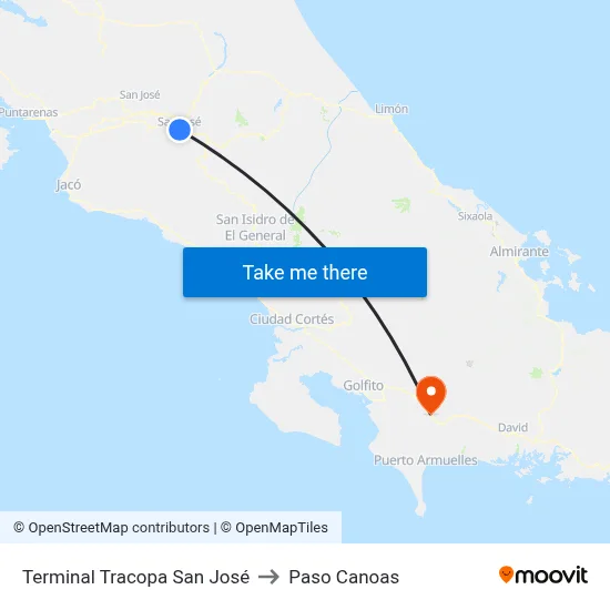 Terminal Tracopa San José to Paso Canoas map