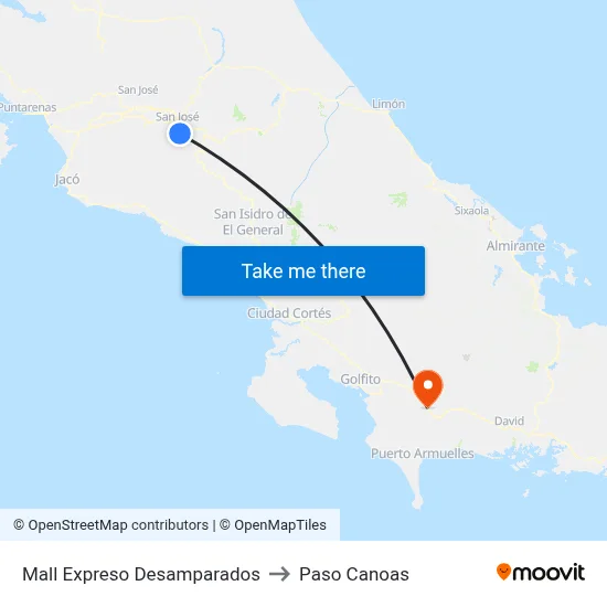Mall Expreso Desamparados to Paso Canoas map