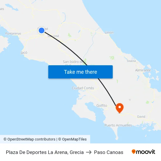 Plaza De Deportes La Arena, Grecia to Paso Canoas map