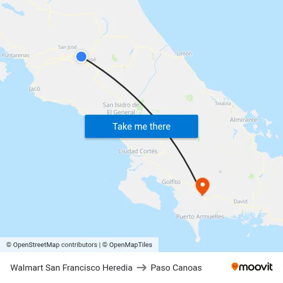 Walmart San Francisco Heredia to Paso Canoas map