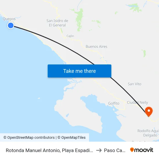 Rotonda Manuel Antonio, Playa Espadilla Quepos to Paso Canoas map