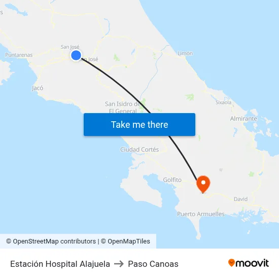 Estación Hospital Alajuela to Paso Canoas map