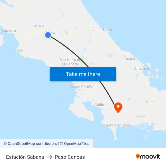 Estación Sabana to Paso Canoas map