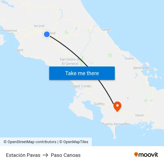 Estación Pavas to Paso Canoas map