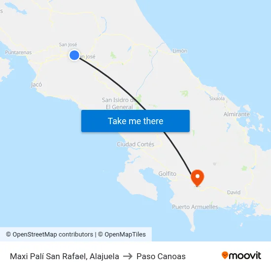 Maxi Palí San Rafael, Alajuela to Paso Canoas map