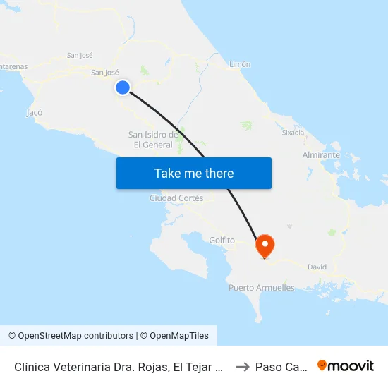 Clínica Veterinaria Dra. Rojas, El Tejar De El Guarco to Paso Canoas map