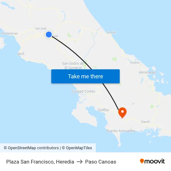 Plaza San Francisco, Heredia to Paso Canoas map