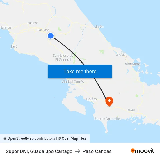 Super Divi, Guadalupe Cartago to Paso Canoas map