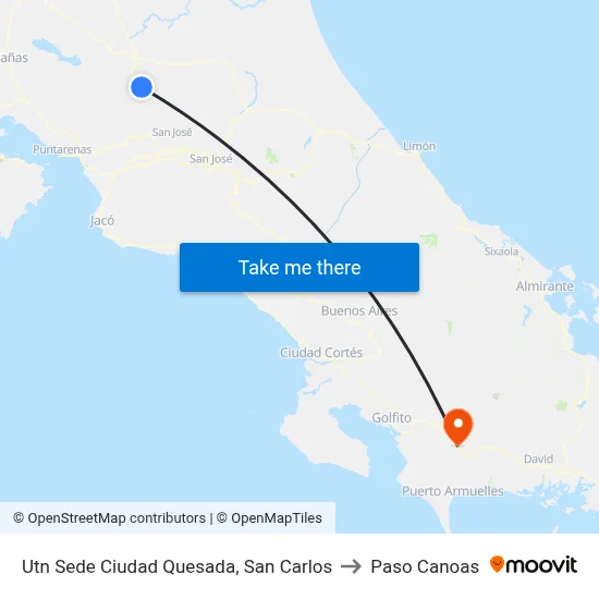 Utn Sede Ciudad Quesada, San Carlos to Paso Canoas map