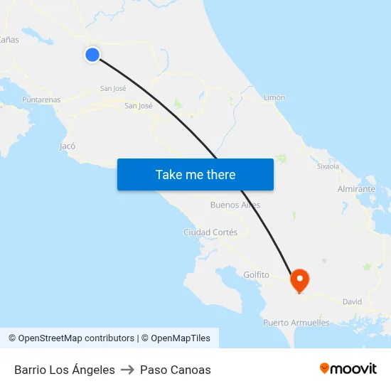 Barrio Los Ángeles to Paso Canoas map