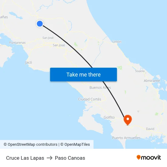Cruce Las Lapas to Paso Canoas map
