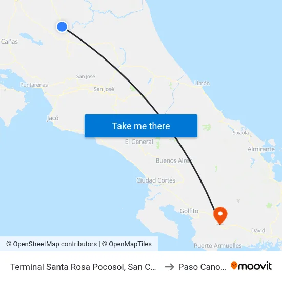 Terminal Santa Rosa Pocosol, San Carlos to Paso Canoas map