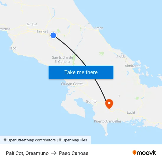 Palí Cot, Oreamuno to Paso Canoas map