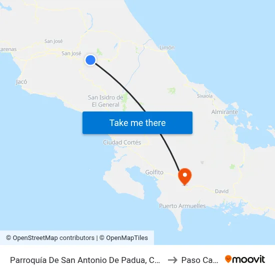 Parroquía De San Antonio De Padua, Cot Oreamuno to Paso Canoas map