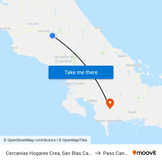 Cercanías Hogares Crea, San Blas Cartago to Paso Canoas map