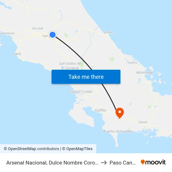 Arsenal Nacional, Dulce Nombre Coronado to Paso Canoas map