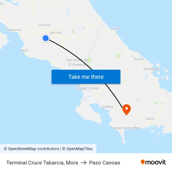 Terminal Cruce Tabarcia, Mora to Paso Canoas map