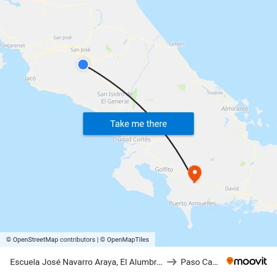 Escuela José Navarro Araya, El Alumbre Cartago to Paso Canoas map