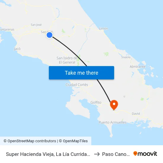 Super Hacienda Vieja, La Lía Curridabat to Paso Canoas map