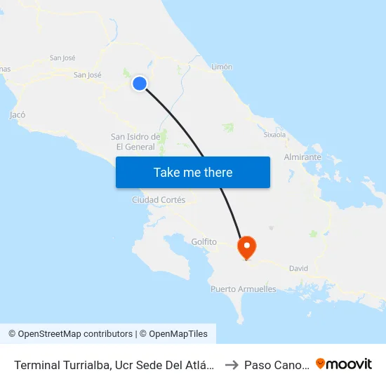 Terminal Turrialba, Ucr Sede Del Atlántico to Paso Canoas map