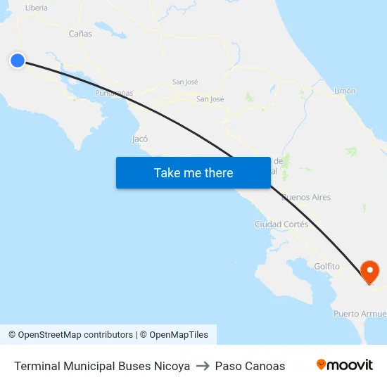 Terminal Municipal Buses Nicoya to Paso Canoas map