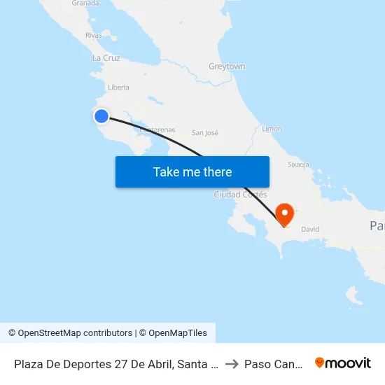 Plaza De Deportes 27 De Abril, Santa Cruz to Paso Canoas map