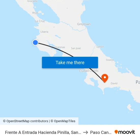 Frente A Entrada Hacienda Pinilla, Santa Cruz to Paso Canoas map