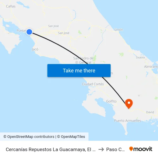 Cercanías Repuestos La Guacamaya, El Roble Puntarenas to Paso Canoas map