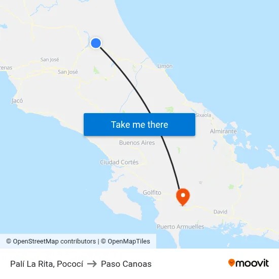 Palí La Rita, Pococí to Paso Canoas map