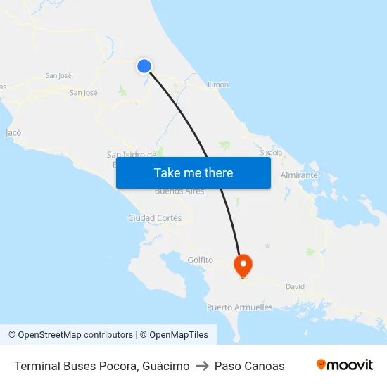 Terminal Buses Pocora, Guácimo to Paso Canoas map