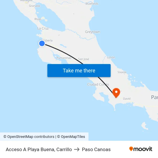 Acceso A Playa Buena, Carrillo to Paso Canoas map